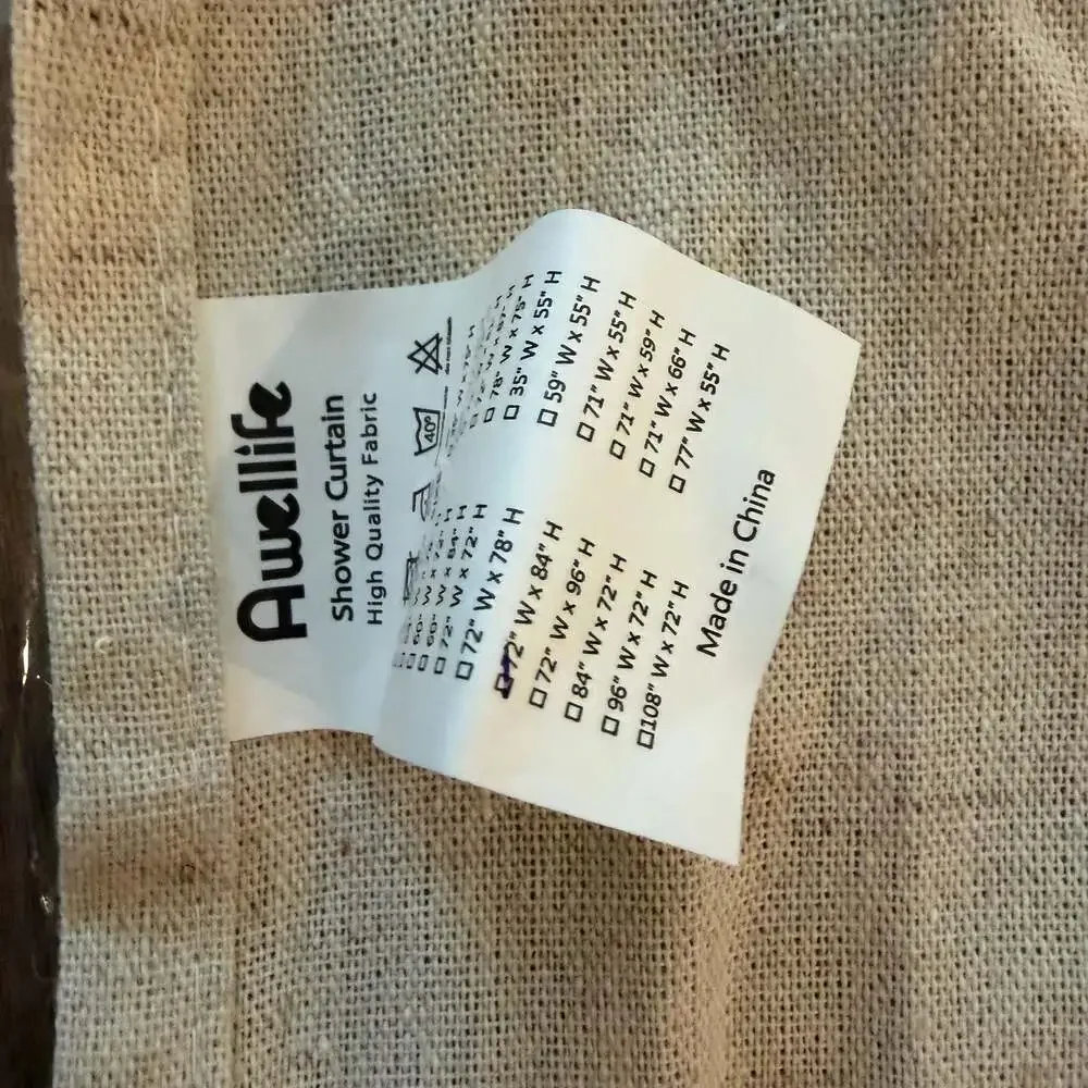 Awellife Linen-Look Textured Fabric Shower Curtain with Hooks, Clear Liner 7 ft